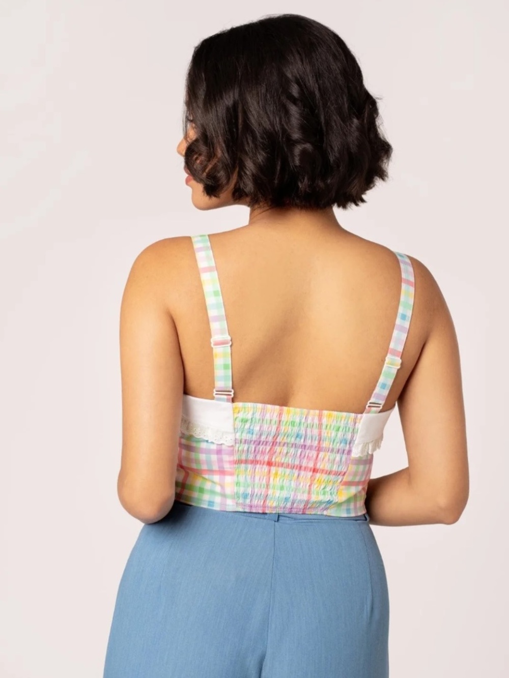 Rainbow Pastel Plaid Crop Top - Picture 3 of 6